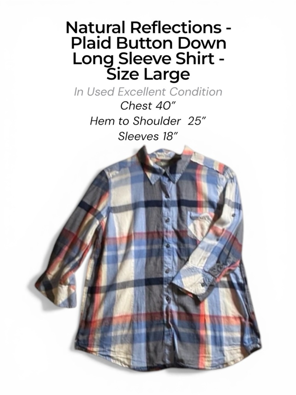 Natural Reflections Plaid Button Down Long Sleeve Shirt Large
